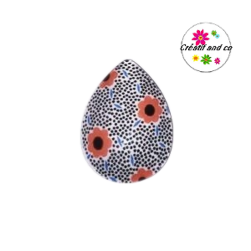 Cabochon goutte fleurs rouges 18x25mm