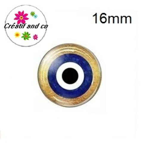 X2 cabochons oeil bleu porte bonheur 16mm