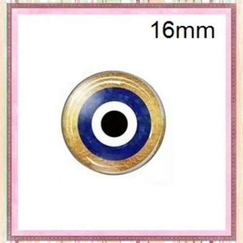 X2 cabochons oeil bleu porte bonheur 16mm