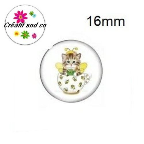 X2 cabochons chat dans tasse 16mm