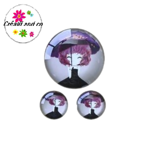 Lot cabochon petite fille 25mm et 2 cabochons 12mm