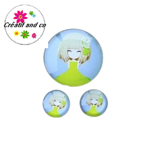 Lot cabochon petite fille 25mm et 2 cabochons 12mm