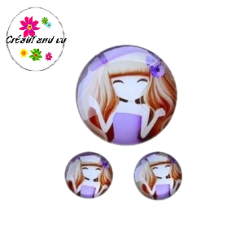 Lot cabochon petite fille 25mm et 2 cabochons 12mm