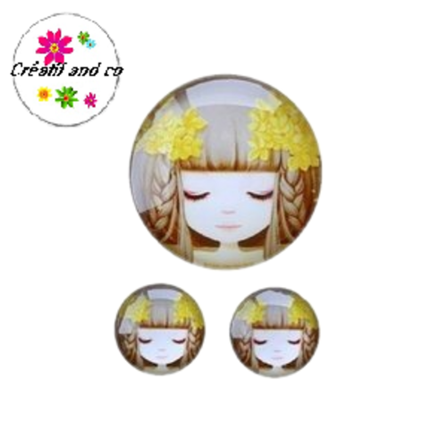 Lot cabochon petite fille 25mm et 2 cabochons 12mm