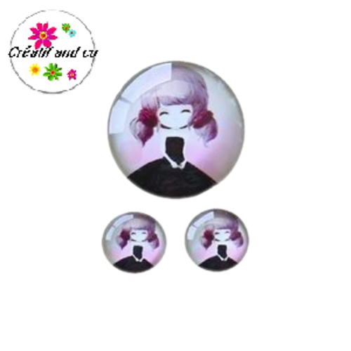 Lot cabochon petite fille  25mm et 2 cabochons 12mm