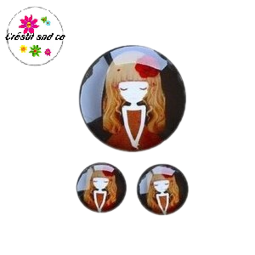 Lot cabochon petite fille  25mm et 2 cabochons 12mm
