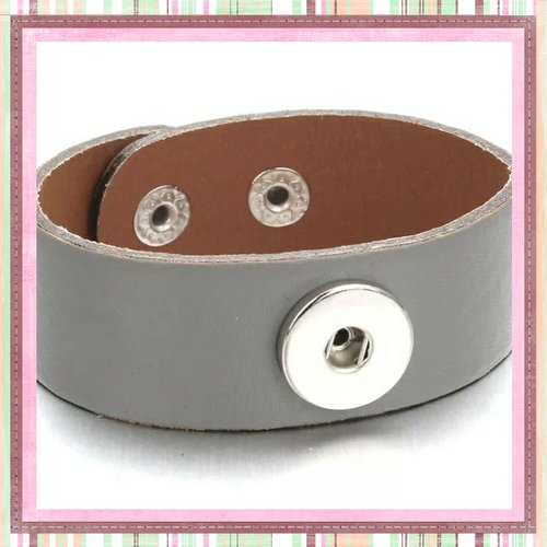 Bracelet simili cuir gris pour bouton pression