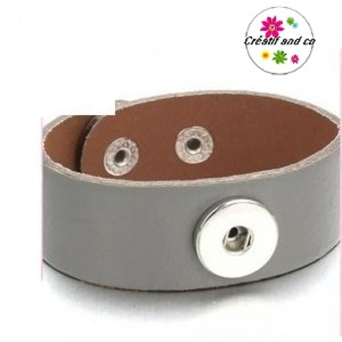 Bracelet simili cuir gris pour bouton pression