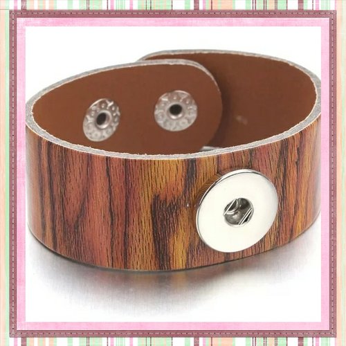 Bracelet simili cuir motif bois pour bouton pression