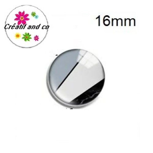 X2 cabochons motif géomètrique noir et gris 16mm