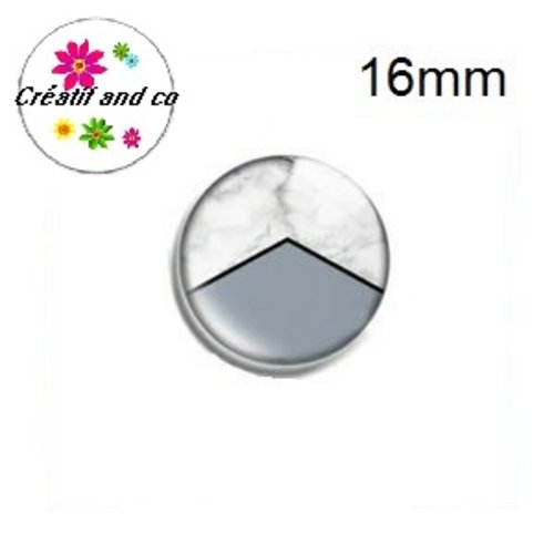 X2 cabochons motif géomètrique noir et gris 16mm