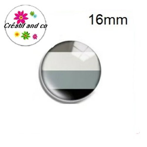 X2 cabochons motif géomètrique noir et gris 16mm