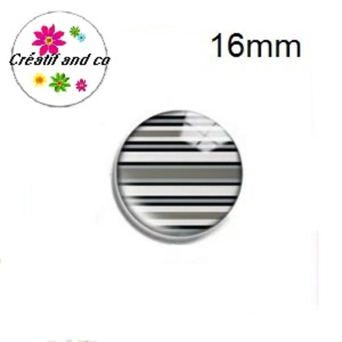 X2 cabochons motif géomètrique noir et gris 16mm