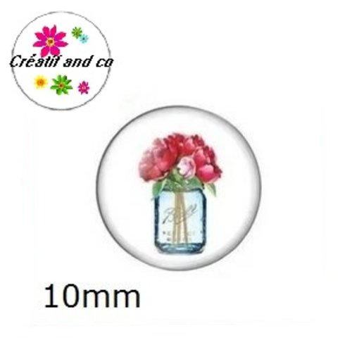 X2 cabochons fleurs dans vase 10mm