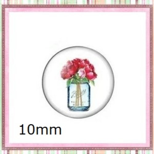 X2 cabochons fleurs dans vase 10mm
