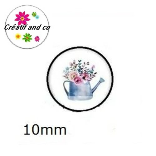 X2 cabochons fleurs dans vase 10mm