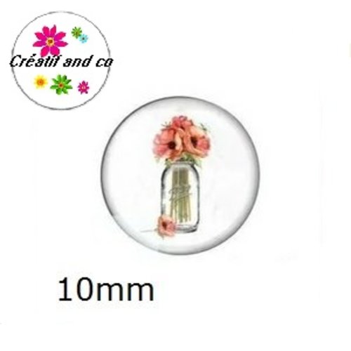 X2 cabochons fleurs dans vase 10mm