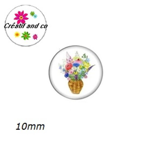 X2 cabochons fleurs dans vase 10mm