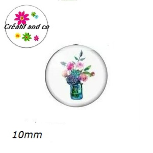 X2 cabochons fleurs dans vase 10mm