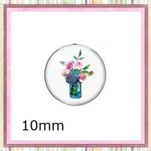 X2 cabochons fleurs dans vase 10mm