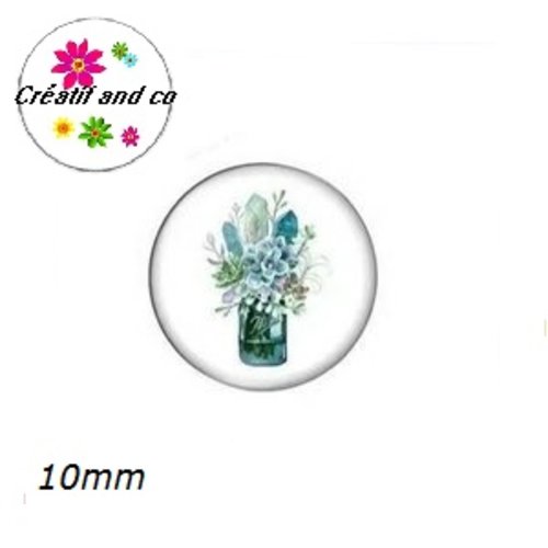 X2 cabochons fleurs dans vase 10mm