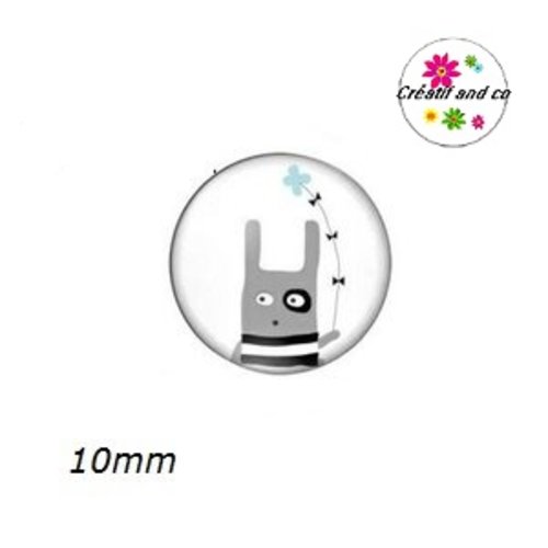 X2 cabochons lapin gris 10mm