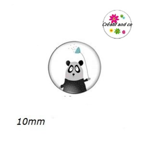 X2 cabochons panda gris-noir 10mm