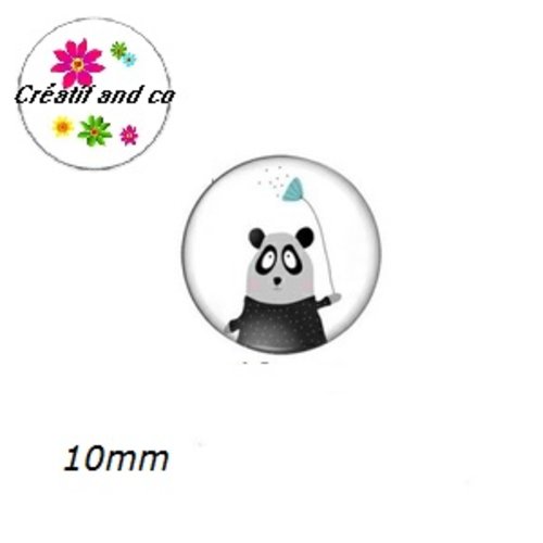 X2 cabochons panda gris-noir 10mm