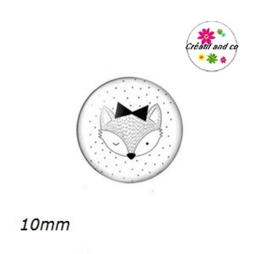 X2 cabochons renard blanc-gris 10mm