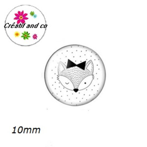 X2 cabochons renard blanc-gris 10mm