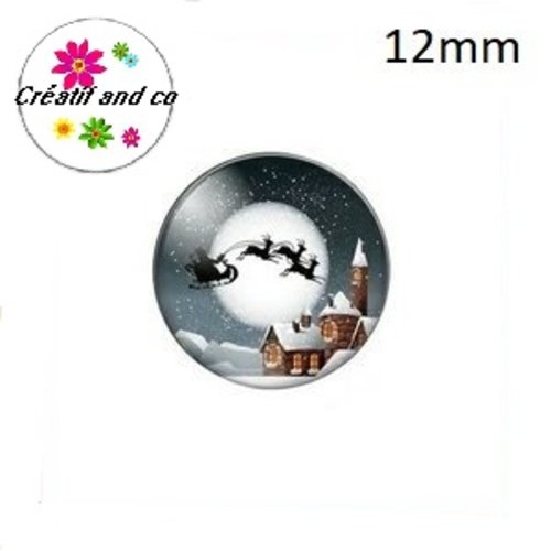X2 cabochons traineau de noël 12mm