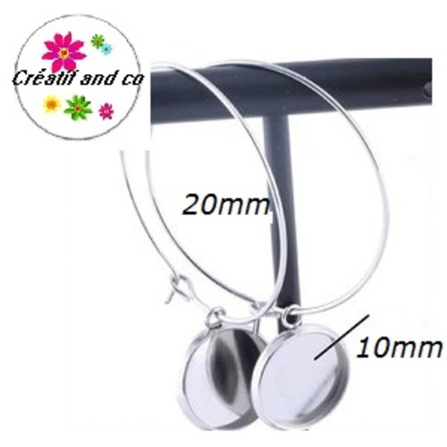 Créoles 20mm et son support cabochon 10mm