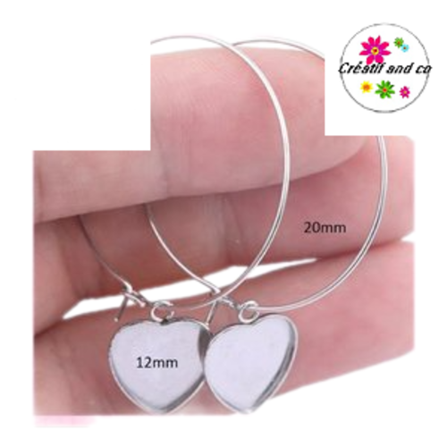 Créoles 20mm et son support cabochon forme coeur 12mm