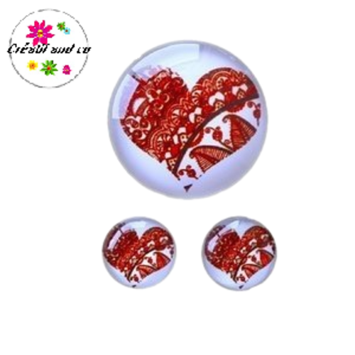 Lot cabochon coeur rouge 25mm et 2 cabochons 12mm
