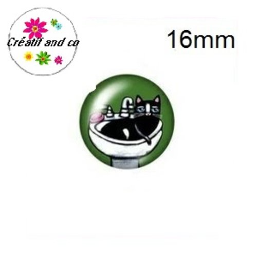 X2 cabochons chat noir dans lavabo 16mm