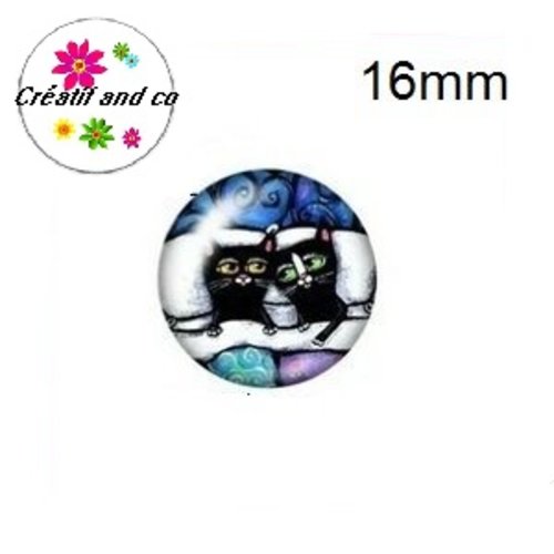 X2 cabochons duo de chat noir 16mm