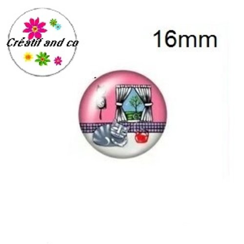 X2 cabochons chat gris et blanc 16mm