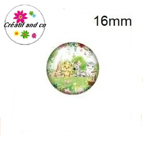 X2 cabochons animaux de la jungle 16mm