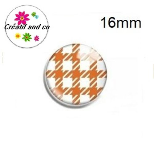 X2 cabochons motif géomètrique orange et blanc 16mm