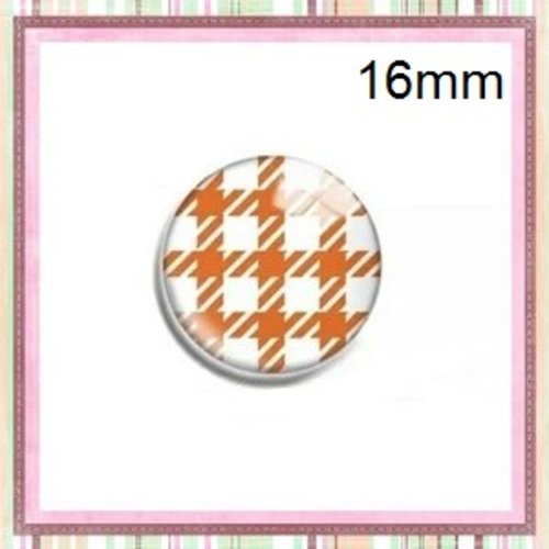 X2 cabochons motif géomètrique orange et blanc 16mm