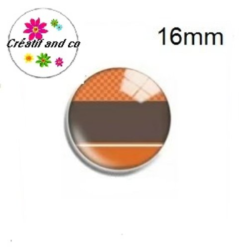 X2 cabochons motif géomètrique orange, blanc et gris 16mm