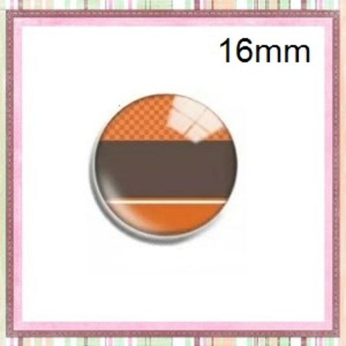 X2 cabochons motif géomètrique orange, blanc et gris 16mm