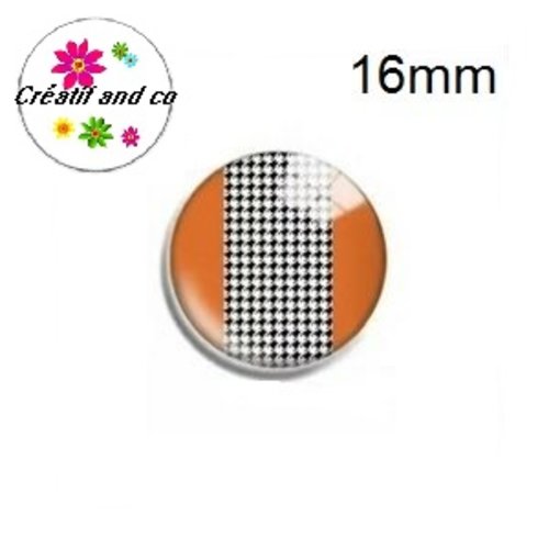 X2 cabochons motif géomètrique orange, blanc et noir 16mm