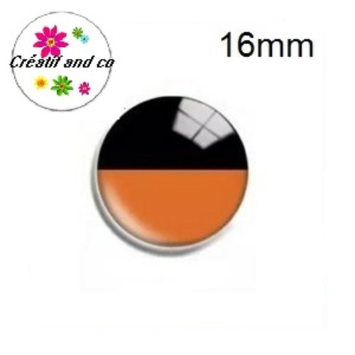 X2 cabochons motif géomètrique orange et noir 16mm