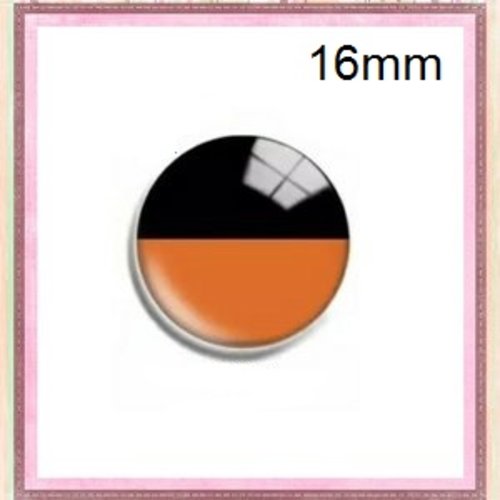 X2 cabochons motif géomètrique orange et noir 16mm