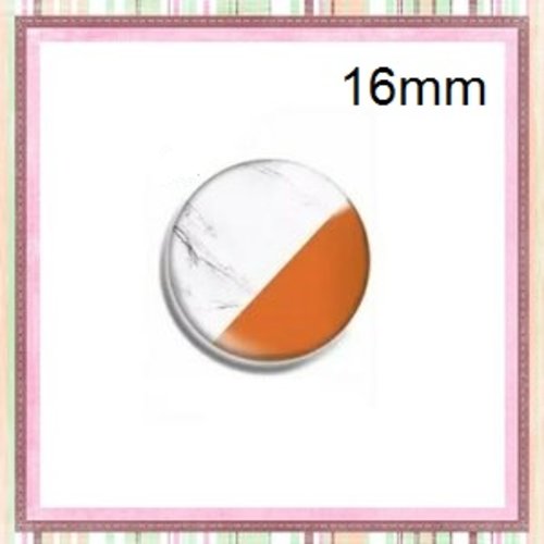 X2 cabochons motif géomètrique orange et blanc marbré 16mm