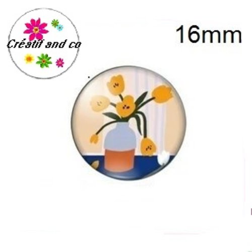 X2 cabochons fleurs dans vase 16mm