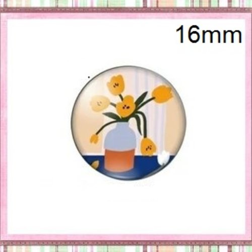 X2 cabochons fleurs dans vase 16mm