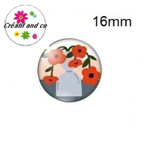 X2 cabochons fleurs dans vase 16mm