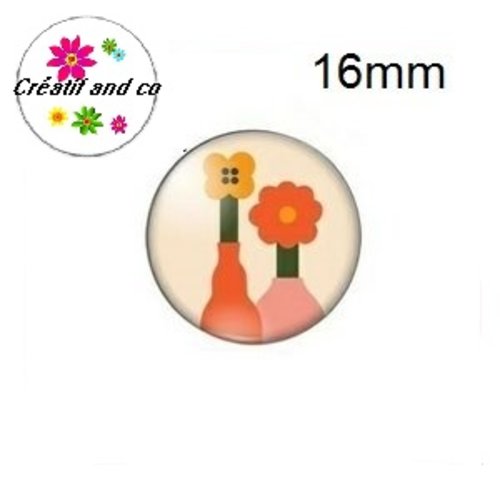X2 cabochons fleurs dans vase 16mm